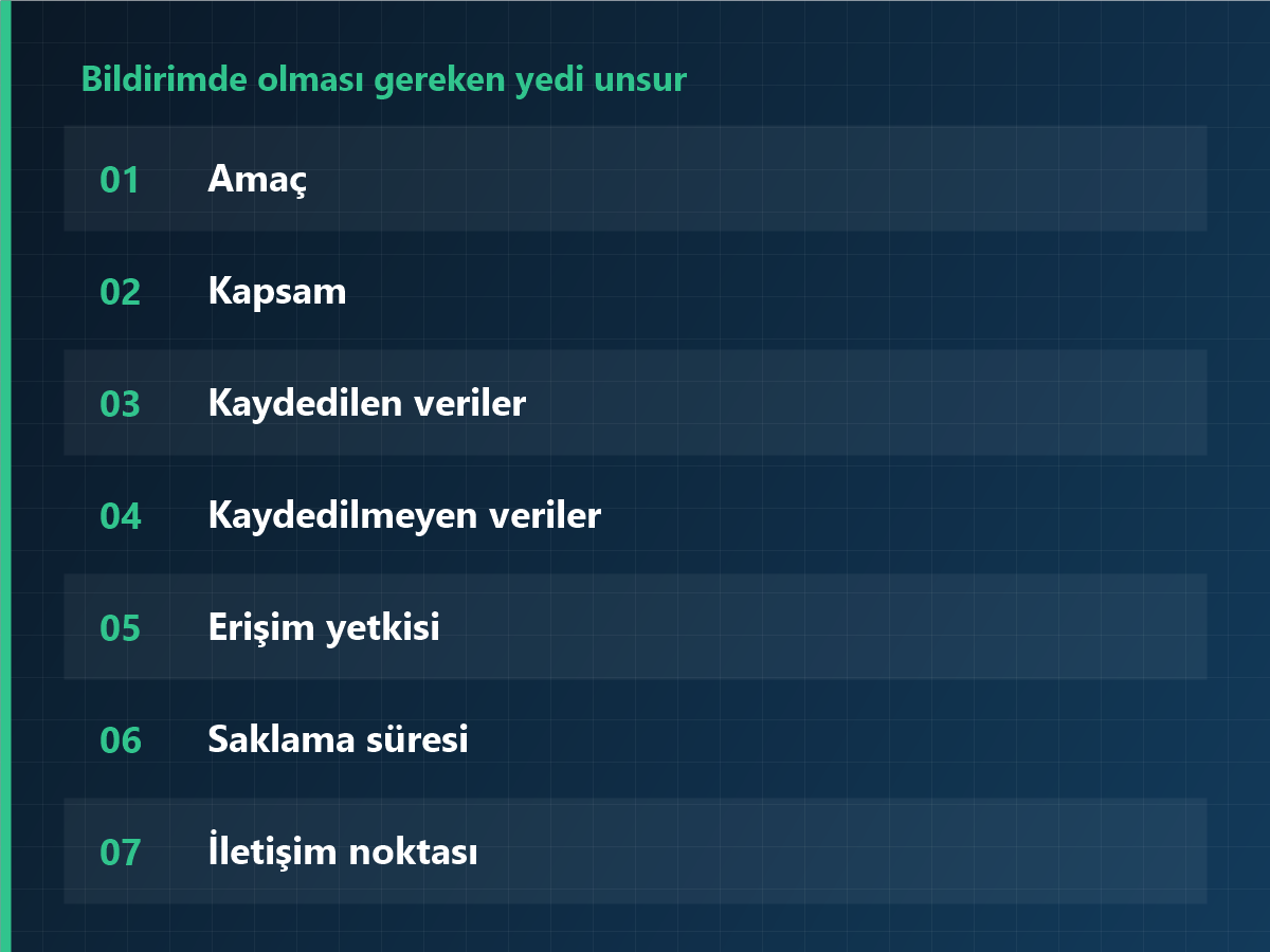 Bildirimde olması gereken yedi unsur